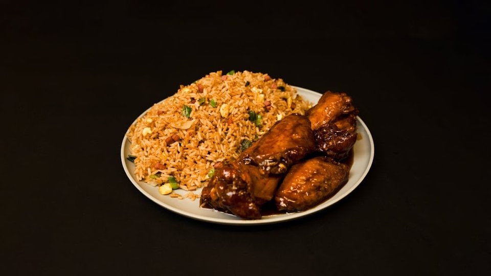 Printed menu with chicken and shrimp options